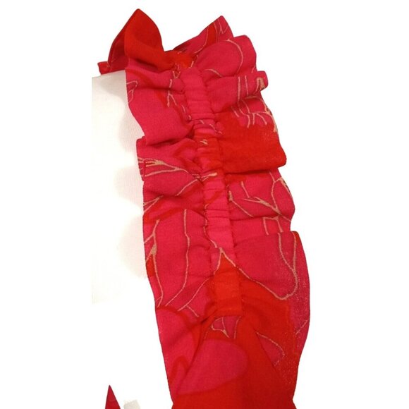 Rose + Olive Womens Chic Hot PInk/Orange Gold Thread Floral Ruffle Strap Tank To - Picture 4 of 14